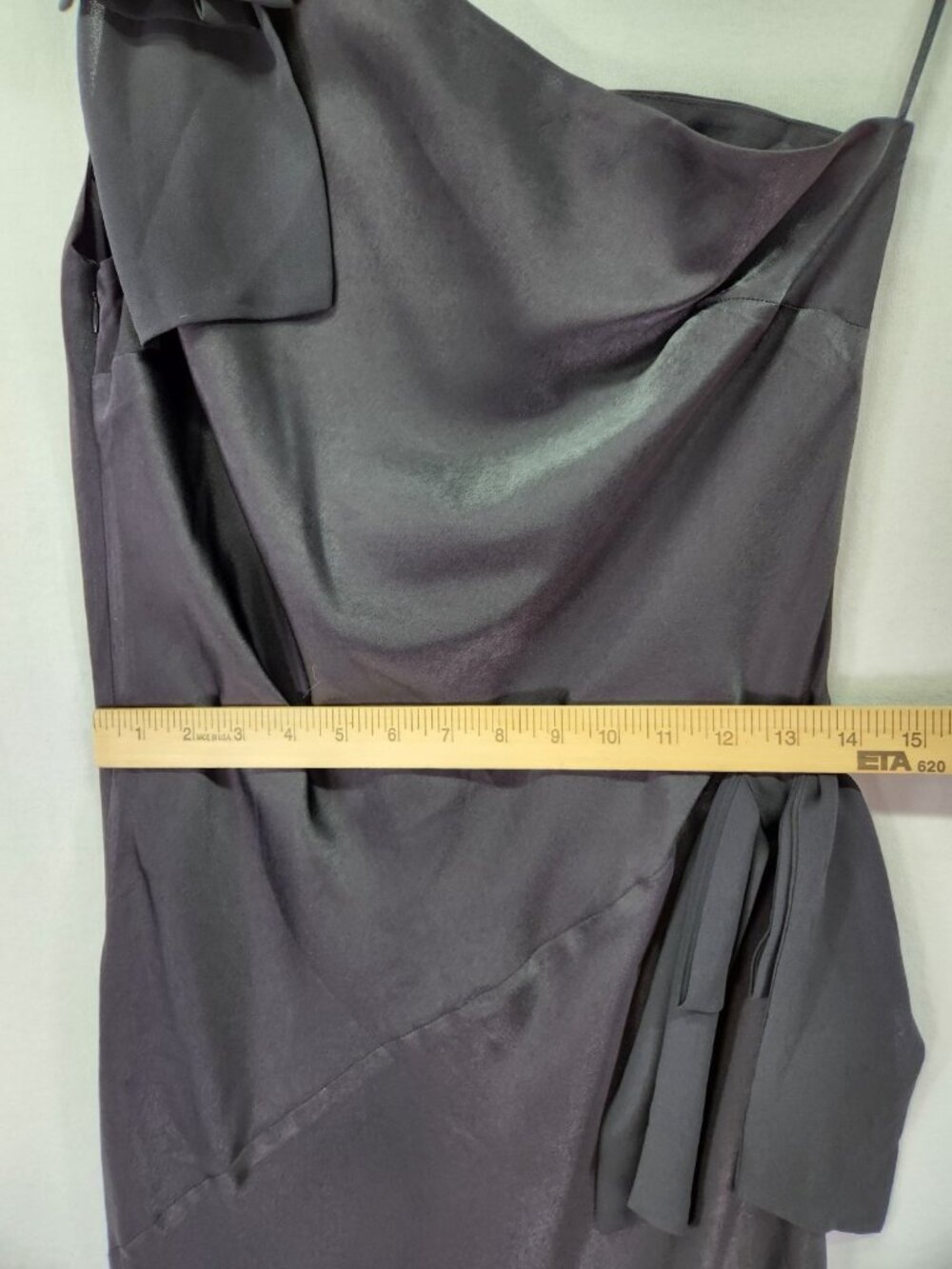 WAYF x Sara Walker Audrey One-Shoulder Black Satin Maxi Dress Size Small - Picture 6 of 13